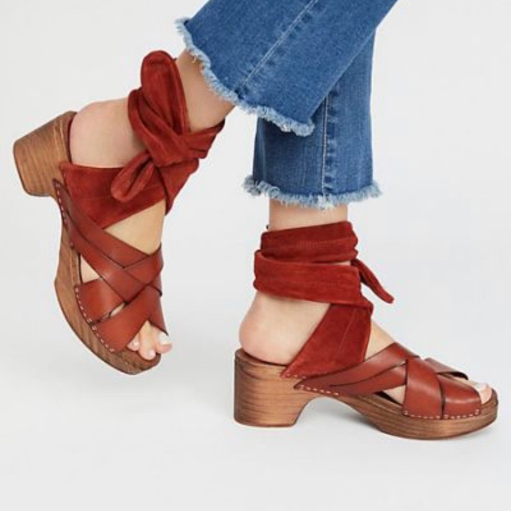 Free People | Leather tie up Emmy Clog Sandals
